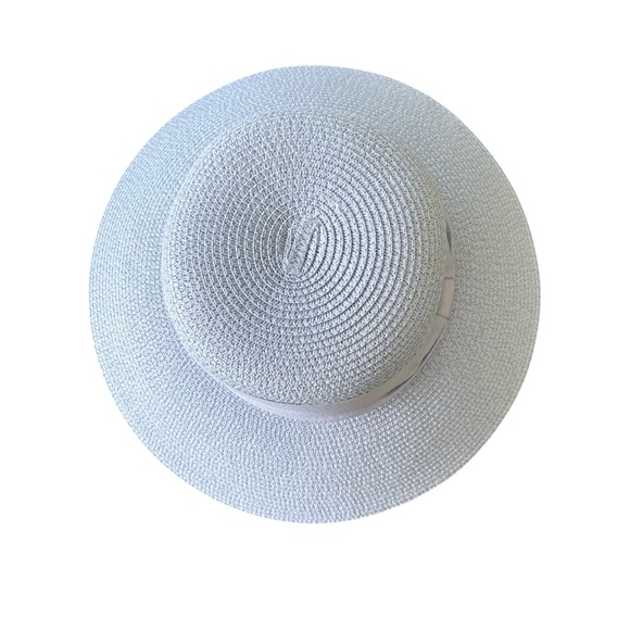 Soft Blue Cloche Style Woven Paper/Straw Hat with Side Bow - Picture 7 of 11